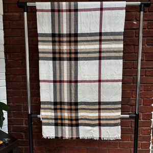 Lord + Taylor Plaid Scarf Metallic Thread Woven Wrap Neutral Timeless Print